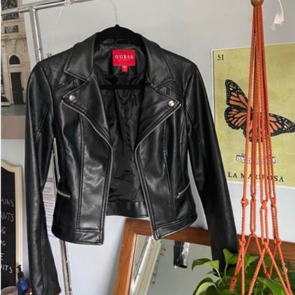 GUESS women’s black leather jacket in size small